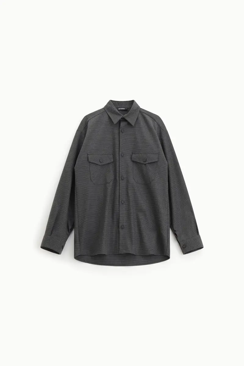 Camicia check regular fit con tasche frontali Nero