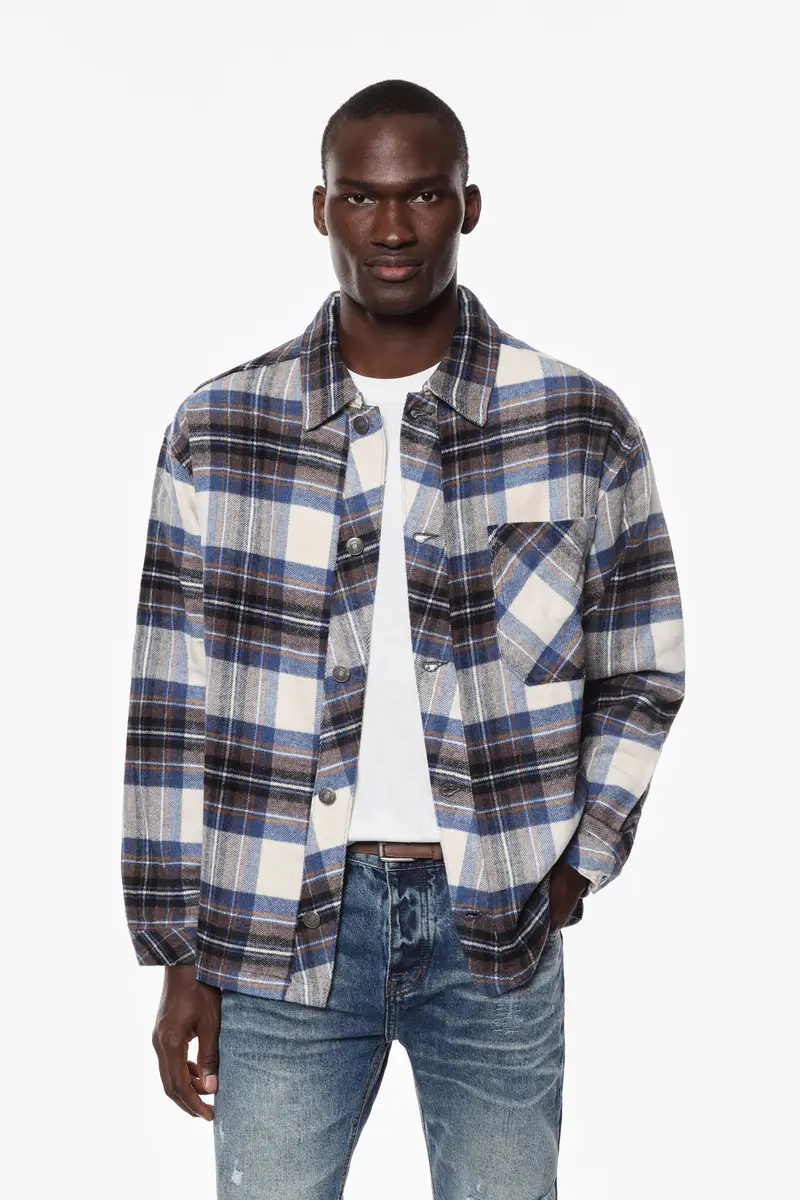 Camicia check regular fit con taschino Bianco miniatura 2