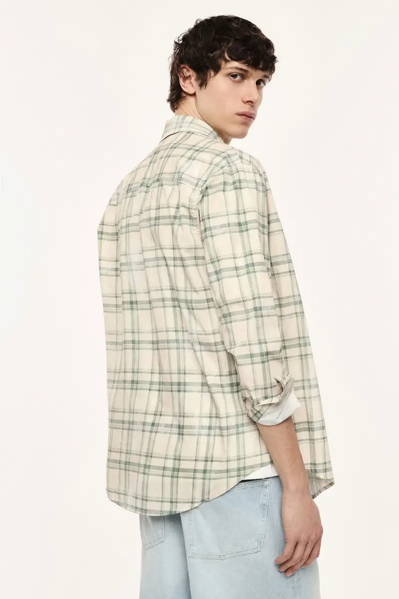 Camicia check regular fit con taschino Verde miniatura 3