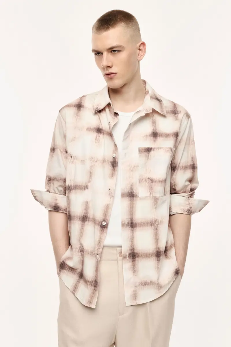 Camicia check regular fit stampa sfumata Moro miniatura 2