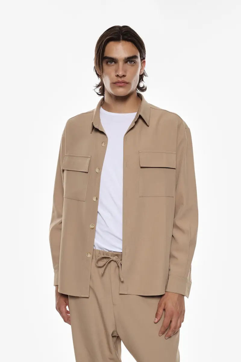 Camicia classica a maniche lunghe Cammello