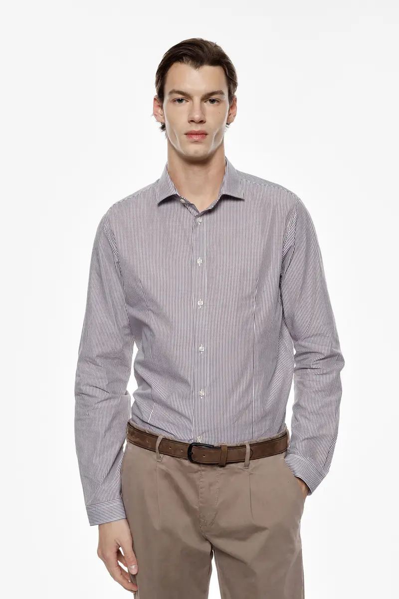 Camicia classica a righe con colletto classico Cioccolato