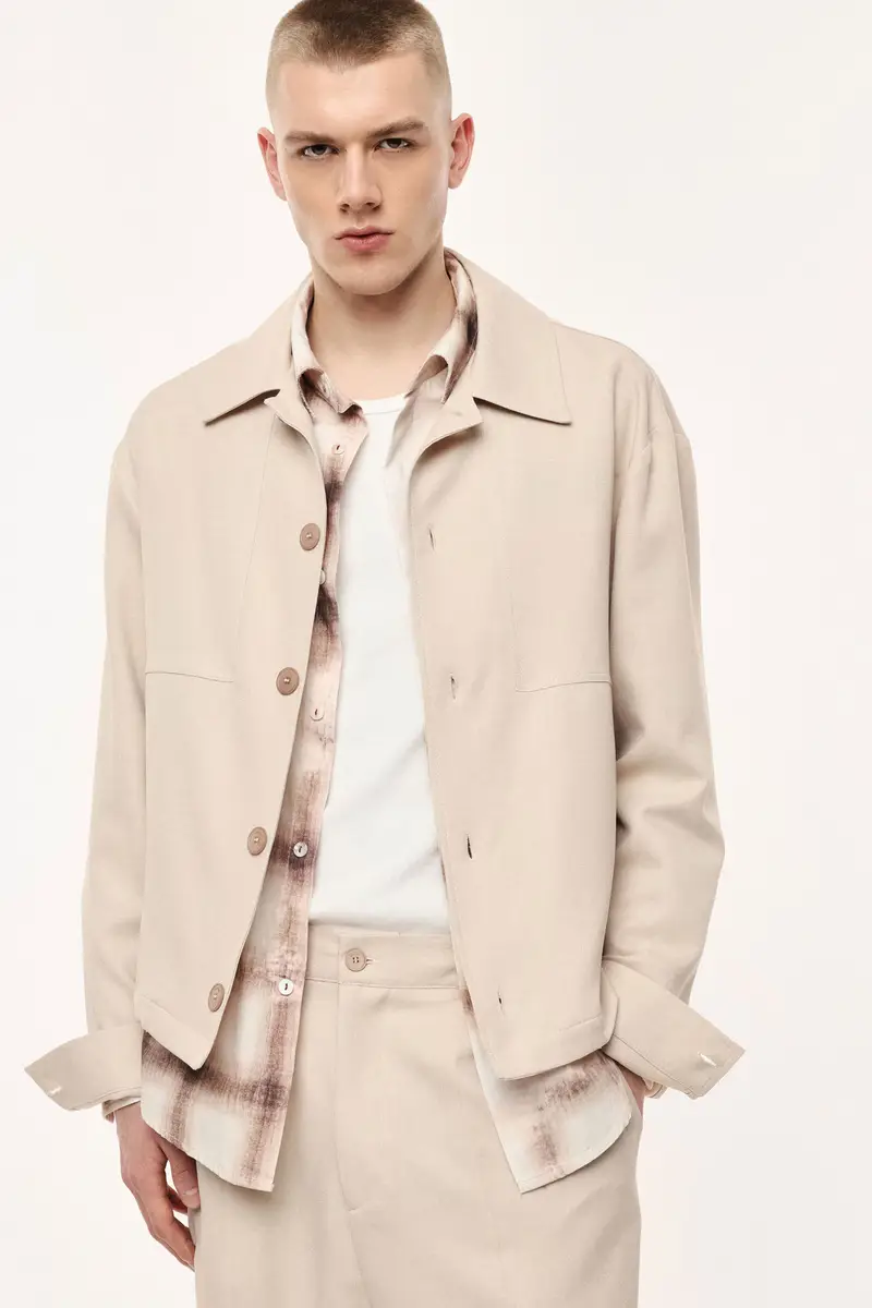 Camicia classica collo classico chiusura bottoni Beige miniatura 2