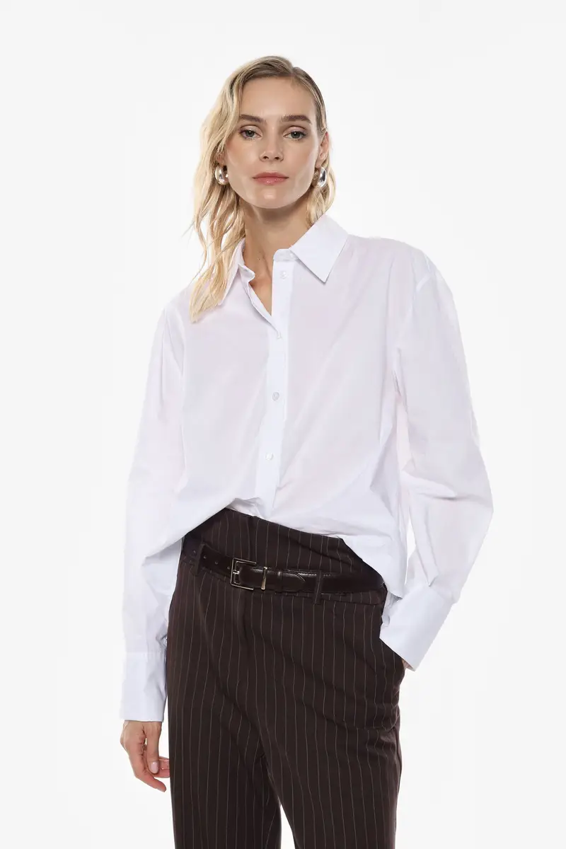 Camicia classica con dettaglio sul retro Bianco miniatura 2