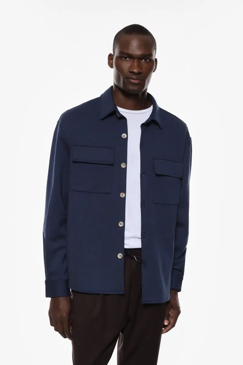 Camicia classica con tasche anteriori Blu miniatura 3