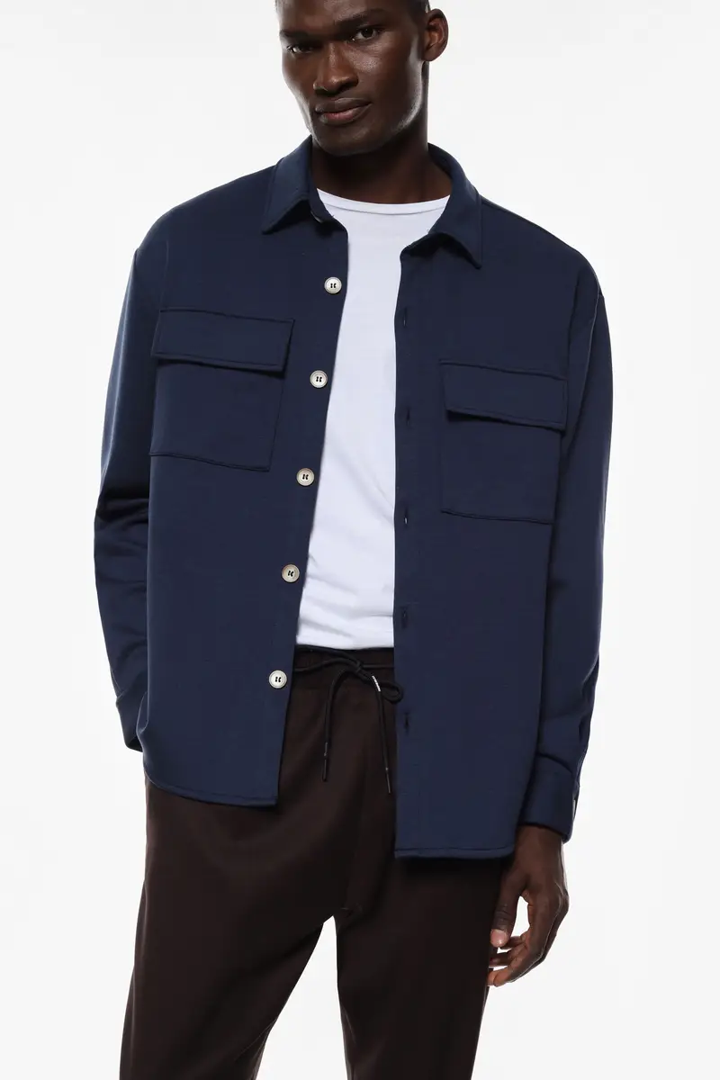 Camicia classica con tasche anteriori Blu miniatura 2