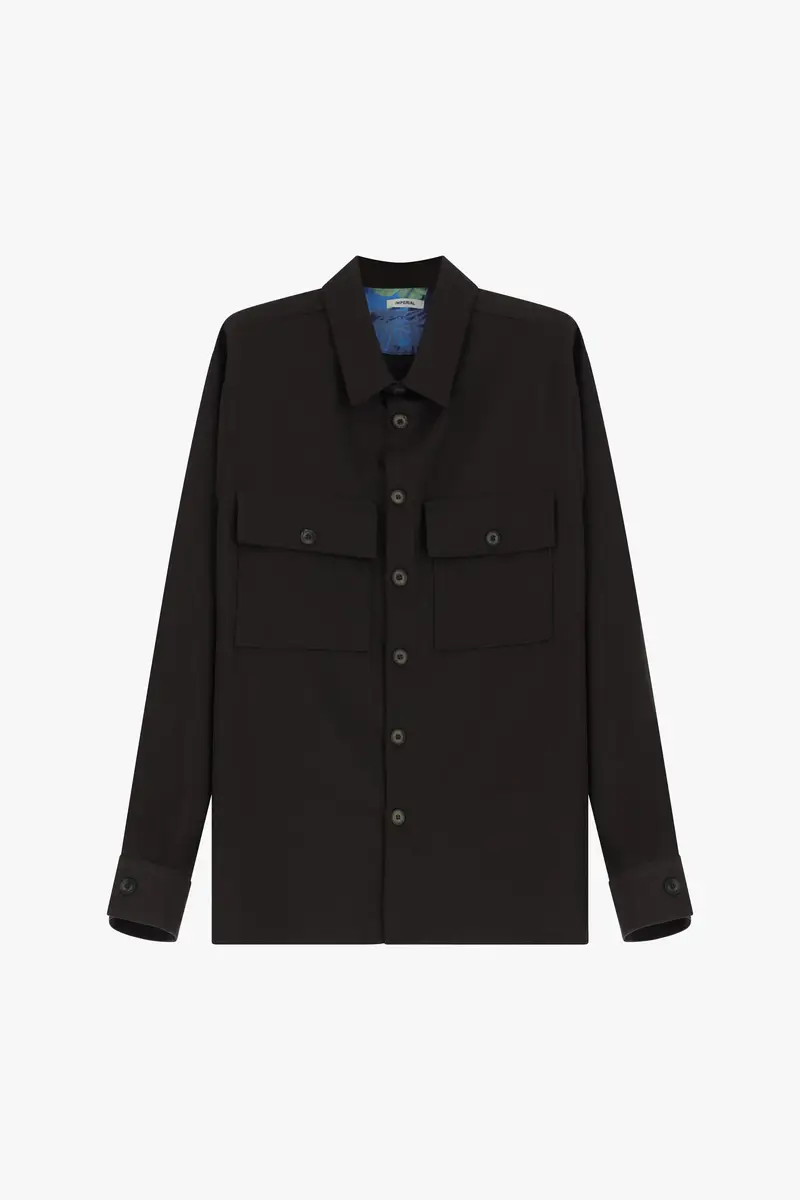 Camicia classica con tasche frontali applicate Caffe