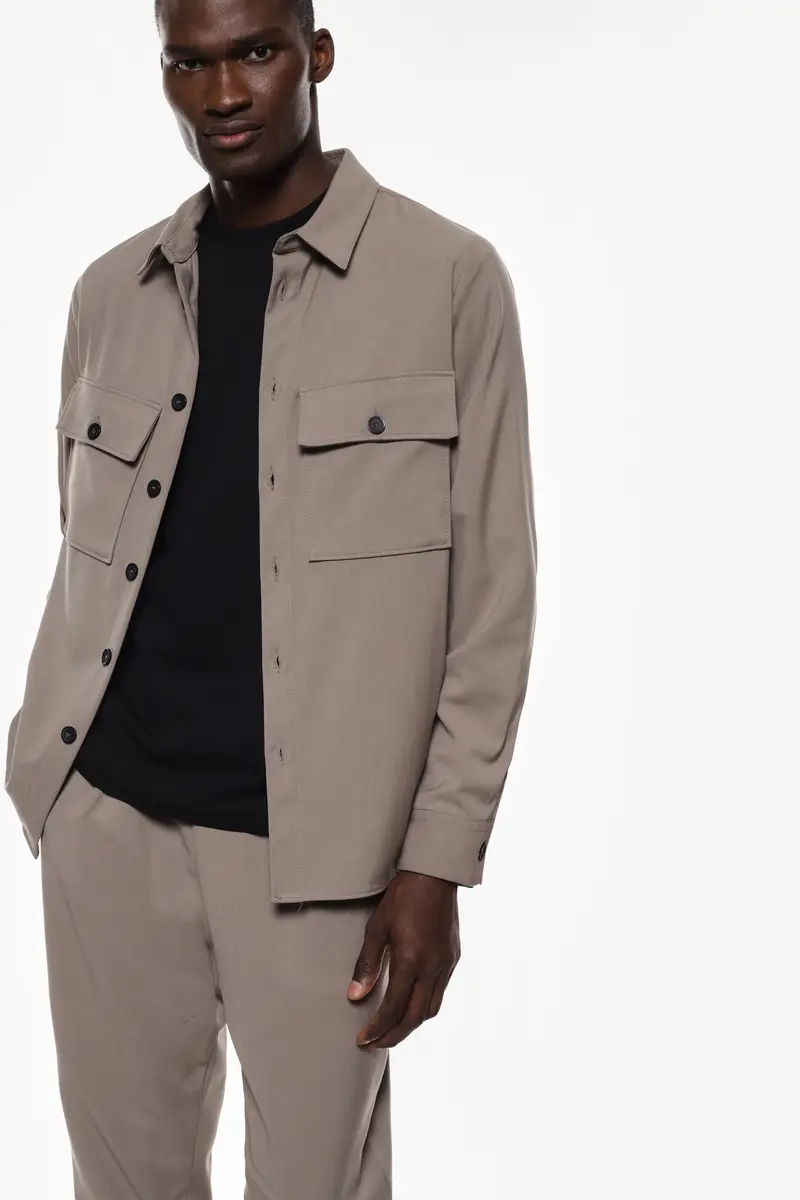 Camicia classica con tasche sul petto Taupe miniatura 2