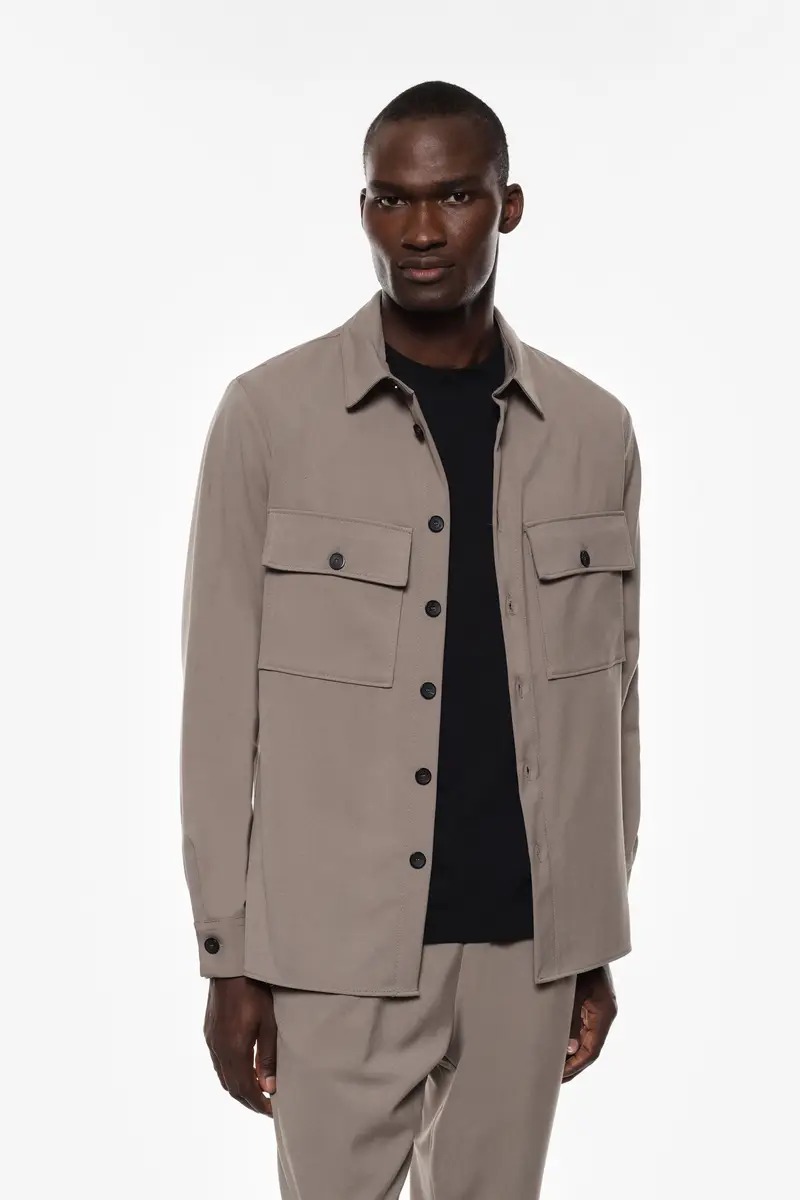 Camicia classica con tasche sul petto Taupe miniatura 3