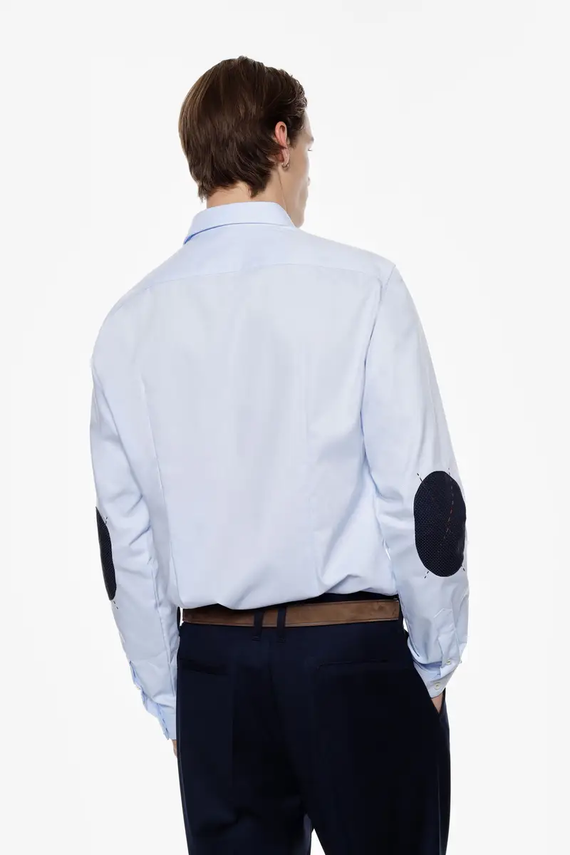Camicia classica con toppe ai gomiti e bottoni Azzurro miniatura 4