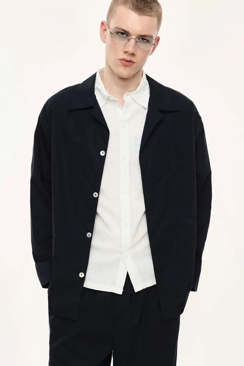 Camicia classica regular fit con tasche frontali Blu miniatura 2