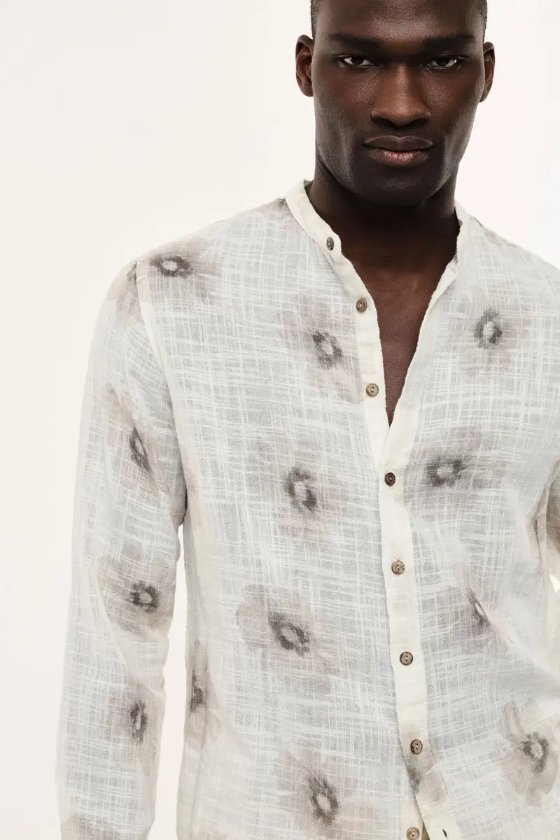 Camicia collo coreano stampa floreale maniche lunghe Panna miniatura 4