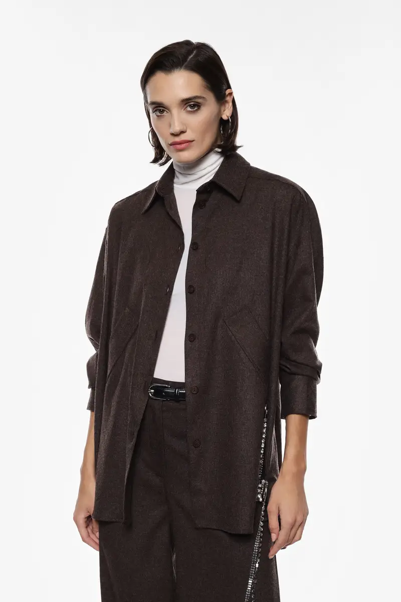 Camicia con colletto classico e tasche applicate Moro miniatura 2