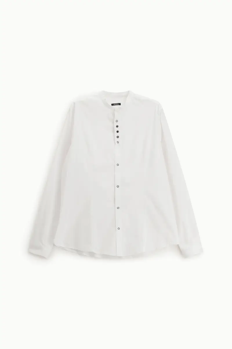 Camicia con collo coreano e bottoni frontali Bianco