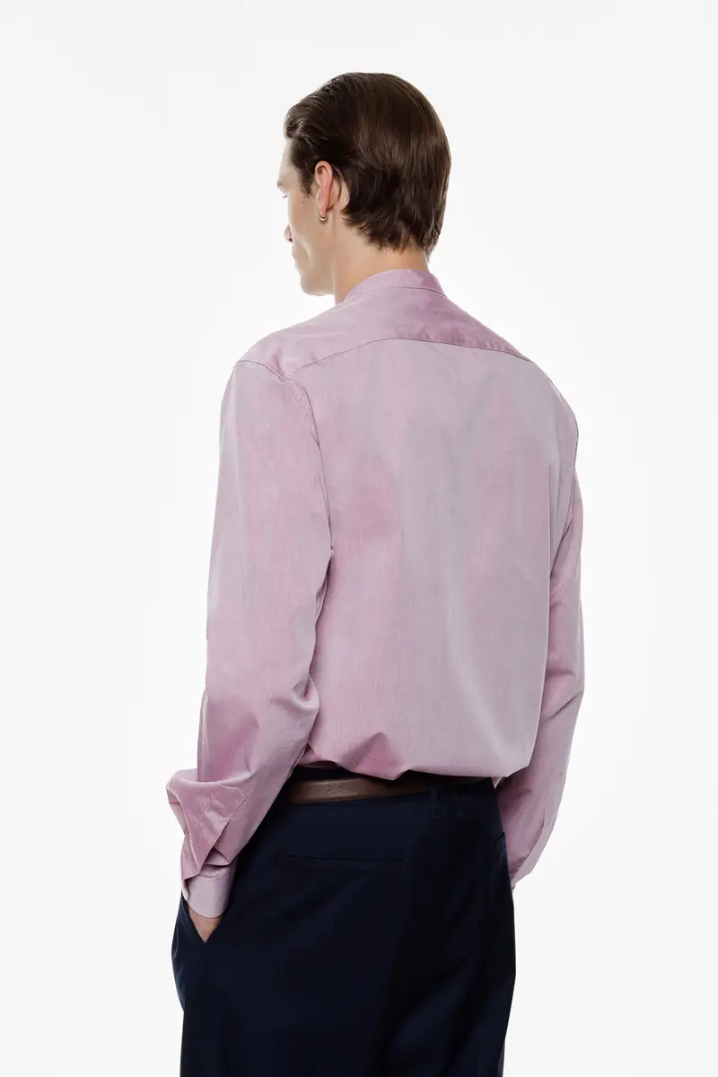 Camicia con collo coreano e bottoni frontali Bordeaux miniatura 3