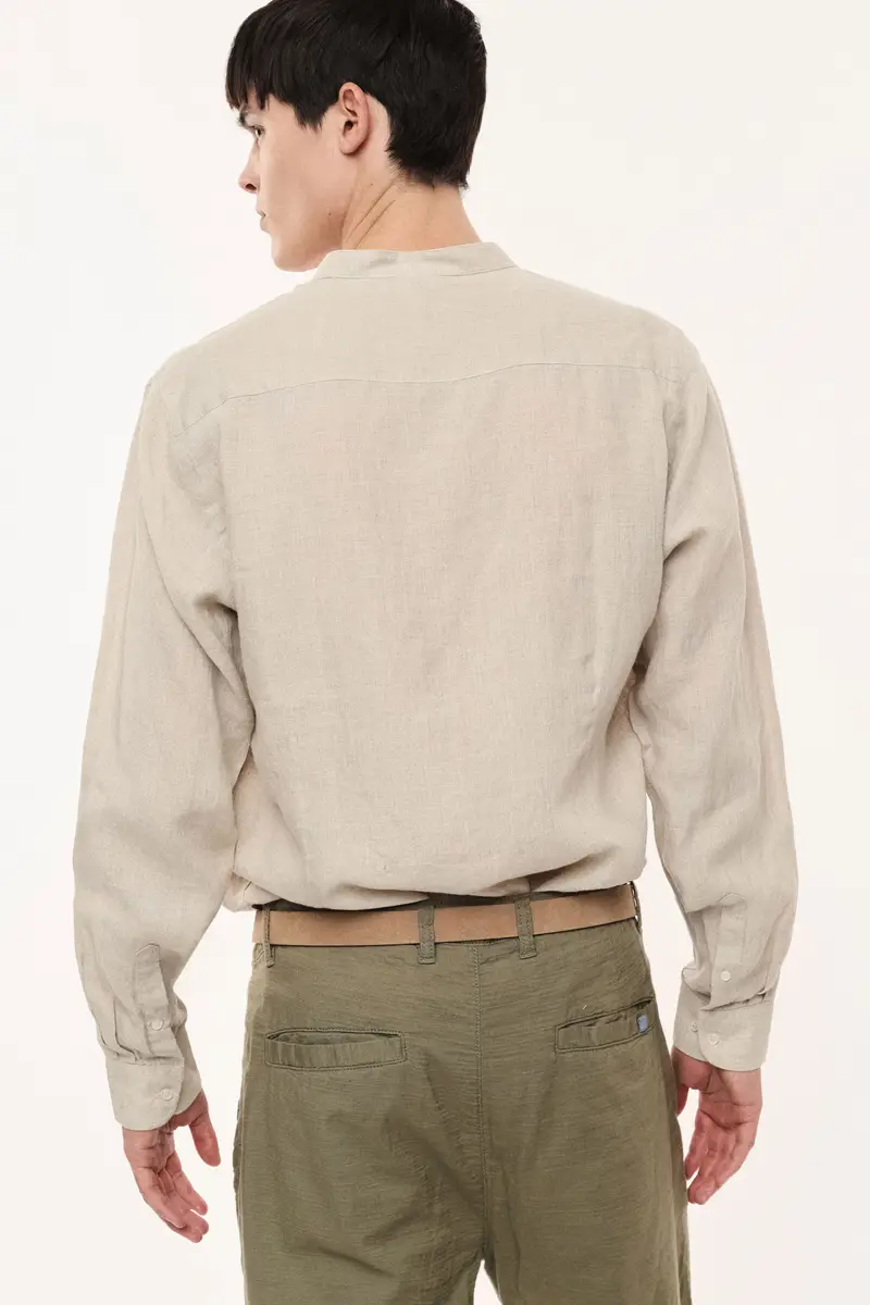 Camicia con collo coreano e maniche lunghe Ecru miniatura 3