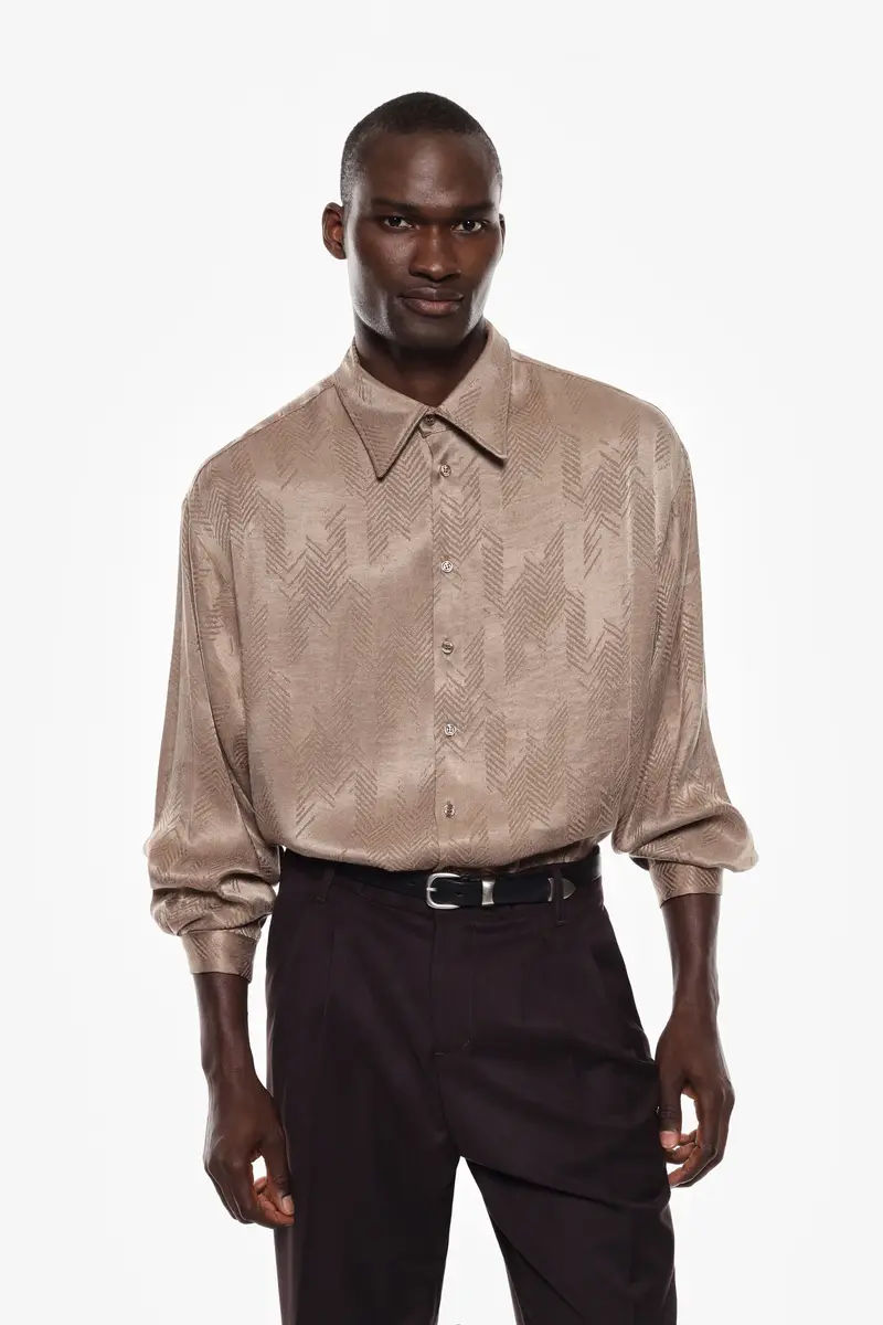 Camicia con motivo a stampa Beige miniatura 2