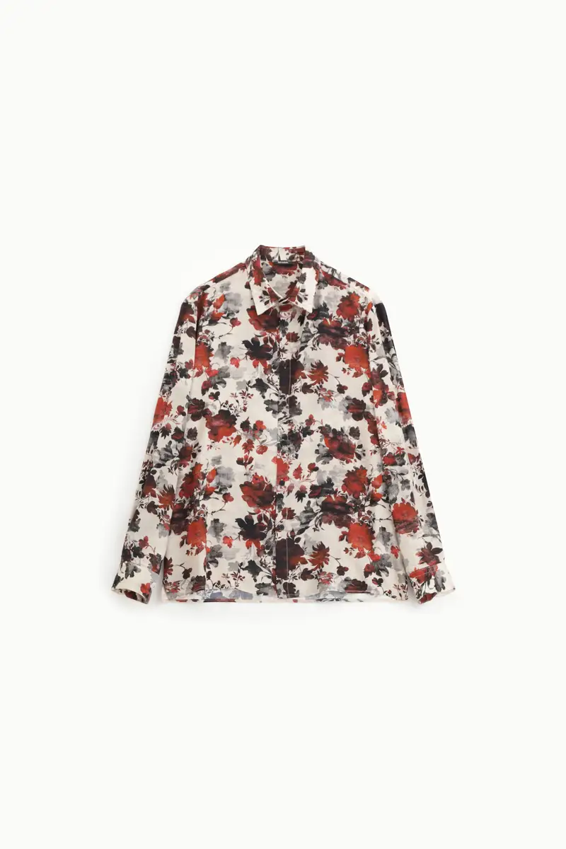 Camicia con stampa a maniche lunghe Beige