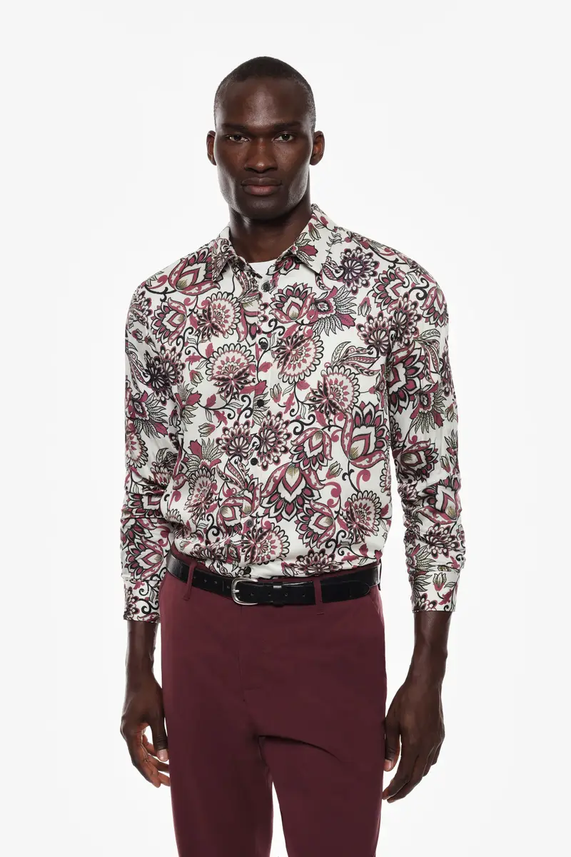 Camicia con stampa a maniche lunghe Bianco miniatura 2