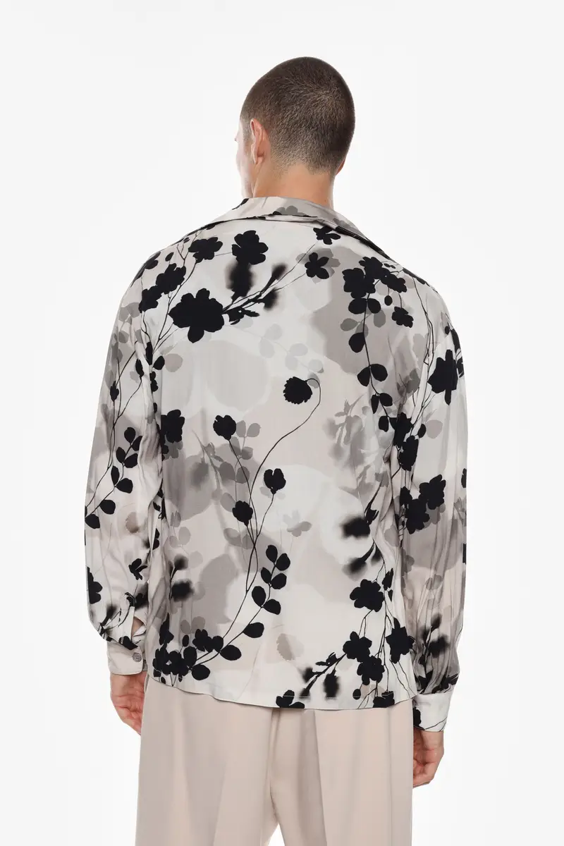 Camicia con stampa botanica e colletto Panna miniatura 3
