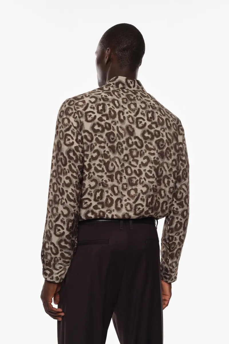 Camicia con stampa e colletto classico Beige miniatura 3