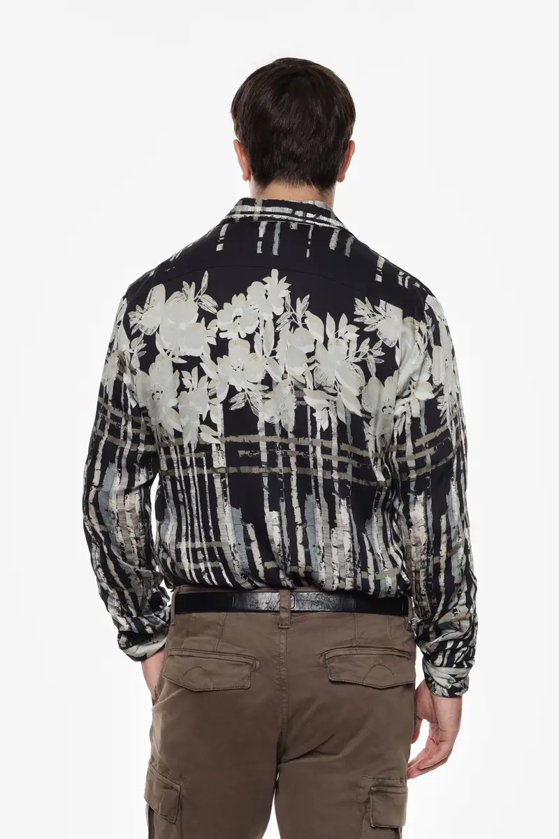 Camicia con stampa floreale con maniche lunghe Nero miniatura 3