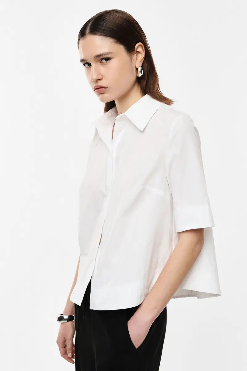 Camicia corta con maniche corte e abbottonatura frontale Bianco miniatura 2