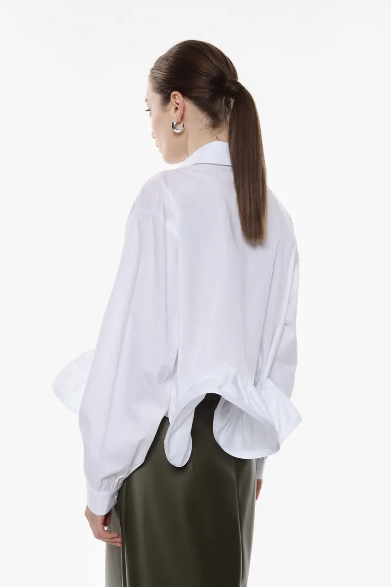 Camicia corta con volant e maniche lunghe Bianco miniatura 3