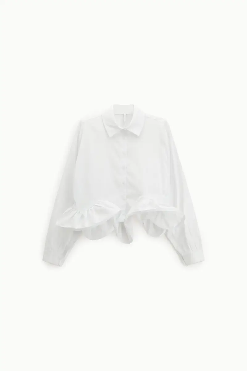 Camicia corta con volant e maniche lunghe Bianco