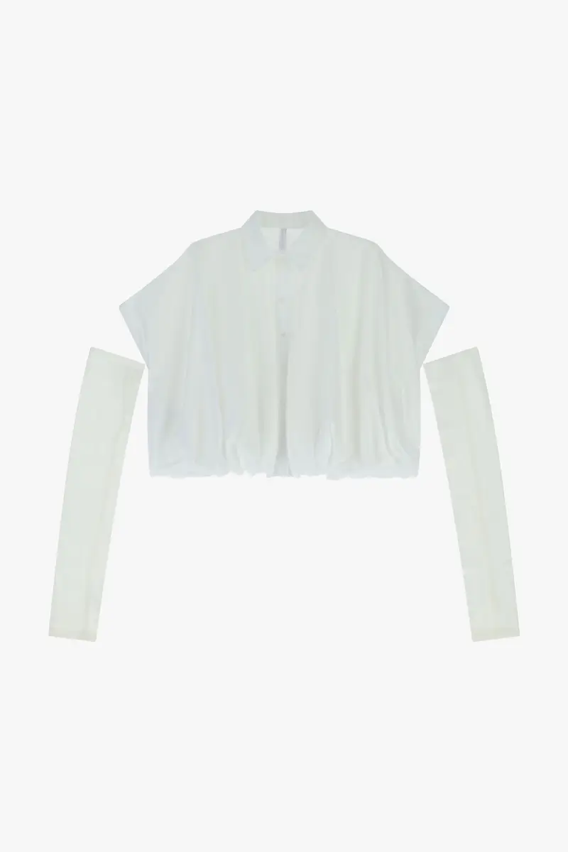 Camicia cropped ampio fit con maniche corte e polsini lunghi Bianco