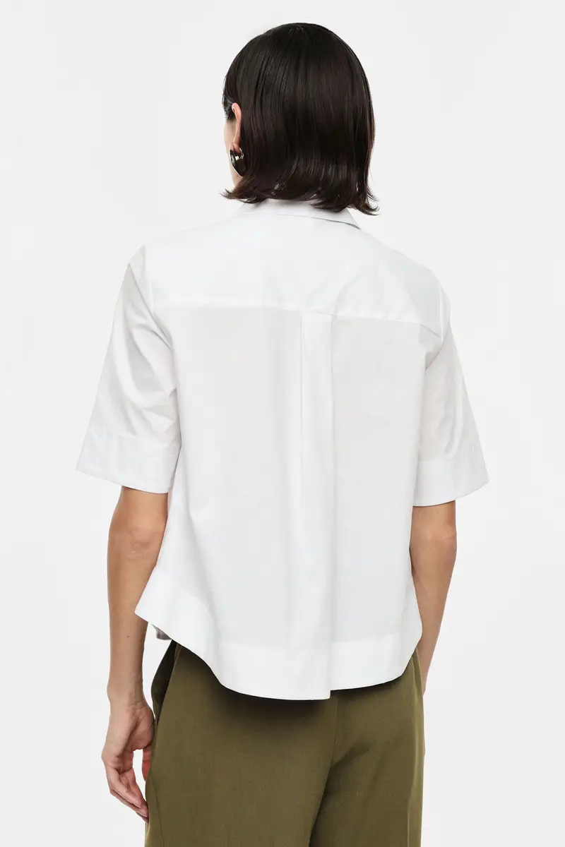 Camicia cropped con cravatta decorativa e maniche corte Bianco miniatura 3