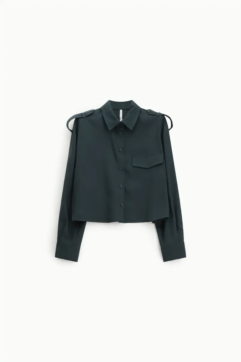 Camicia cropped con spalle strutturate e tasca Verdone