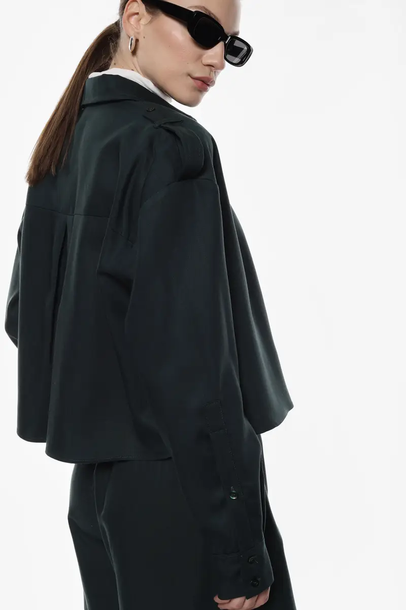 Camicia cropped con spalle strutturate e tasca Verdone miniatura 3