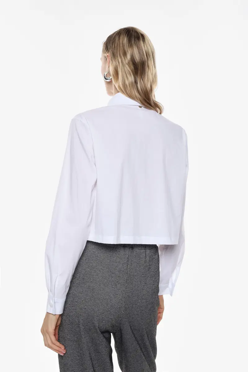 Camicia cropped con tasche frontali e bottoni Bianco miniatura 3