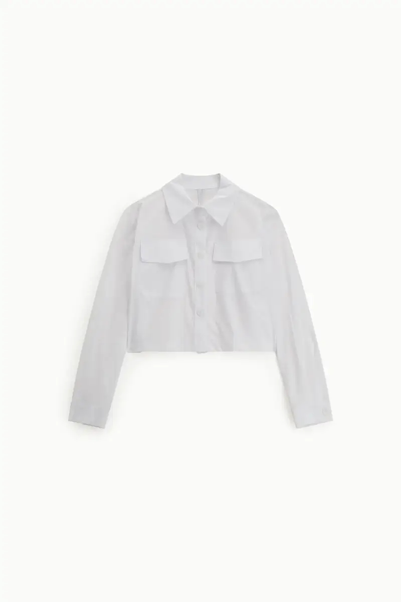 Camicia cropped con tasche frontali e bottoni Bianco