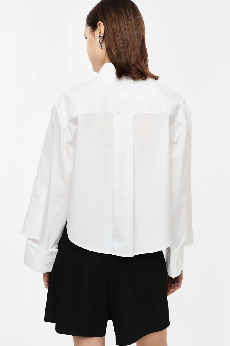 Camicia cropped con taschino e maxi polsini Bianco miniatura 3