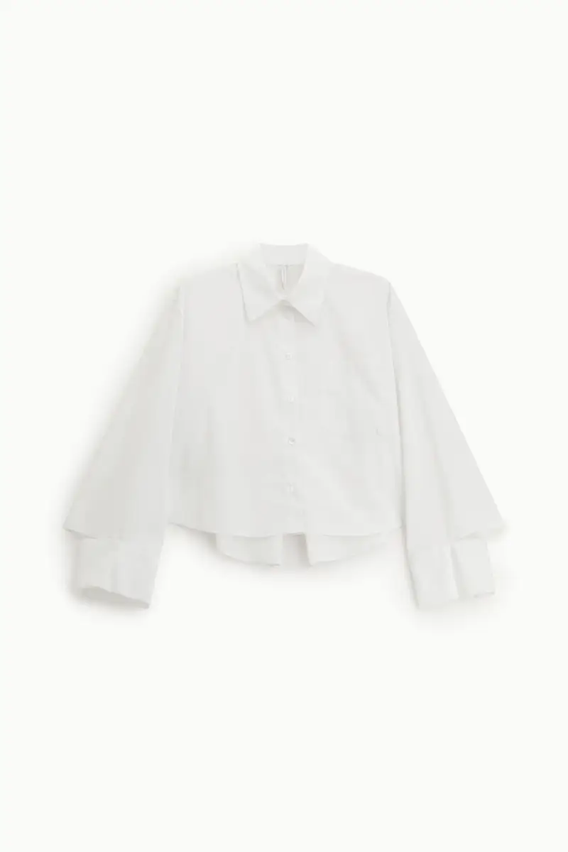 Camicia cropped con taschino e maxi polsini Bianco