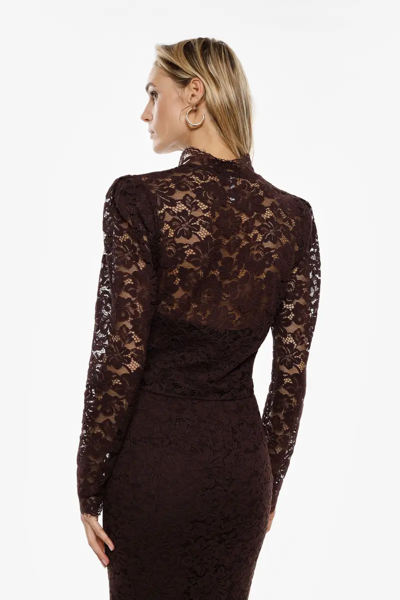 Camicia cropped pizzo floreale con colletto alla coreana Moro miniatura 3