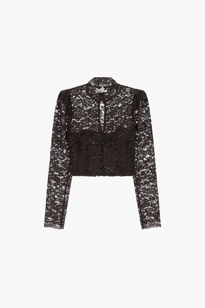 Camicia cropped pizzo floreale con colletto alla coreana Moro