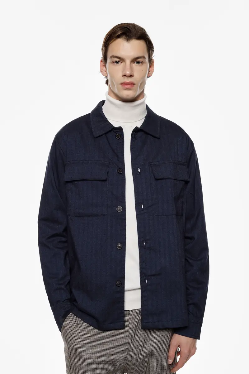 Camicia denim regular con tasche frontali Blu