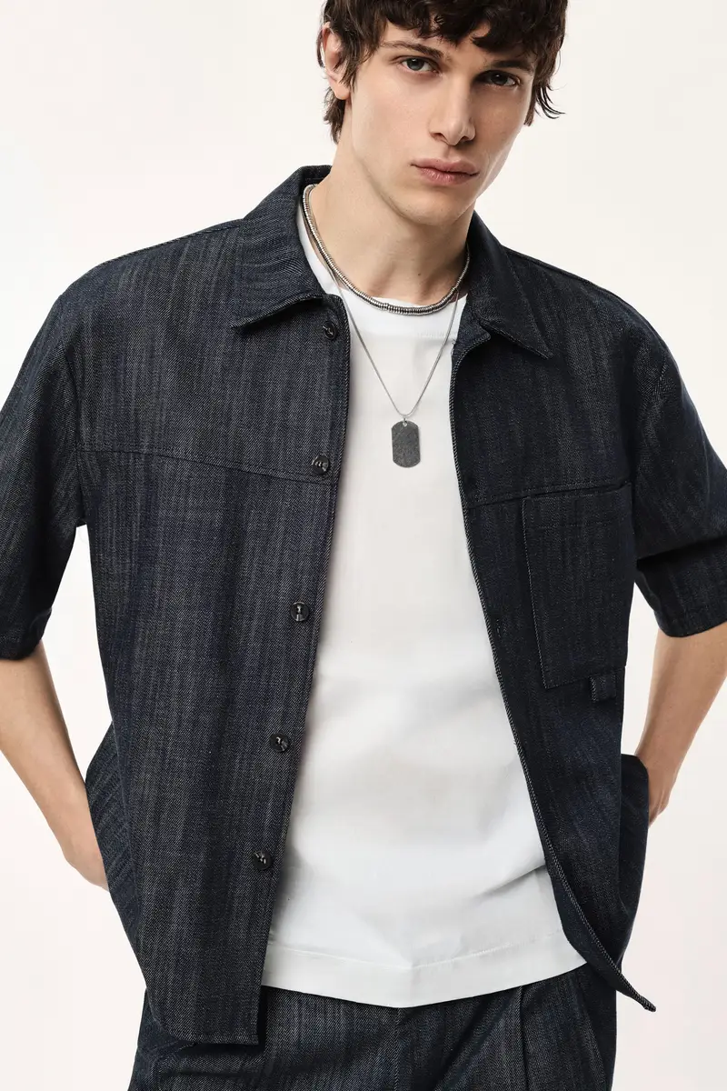 Camicia denim vestibilità regolare tasca frontale Blu denim miniatura 2