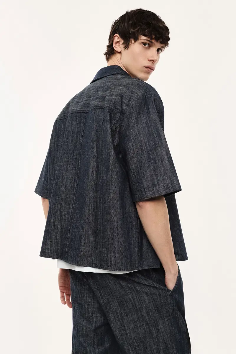 Camicia denim vestibilità regolare tasca frontale Blu denim miniatura 3