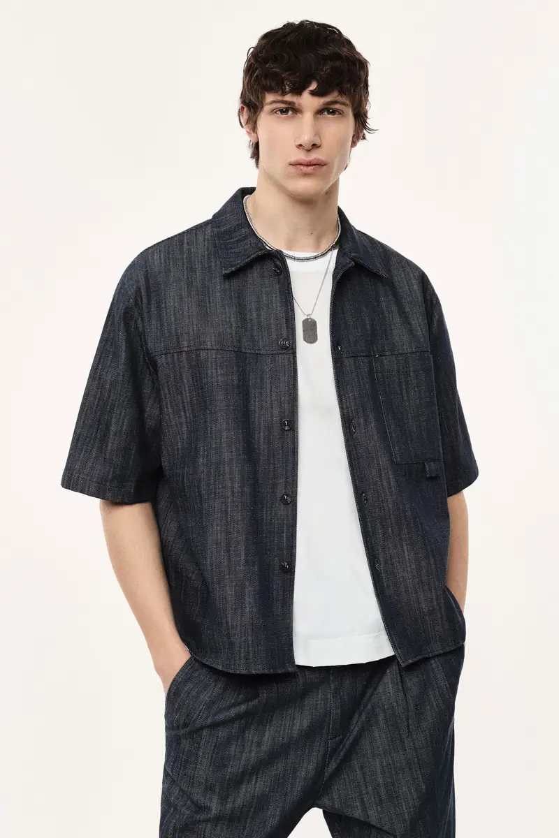 Camicia denim vestibilità regolare tasca frontale Blu denim miniatura 4