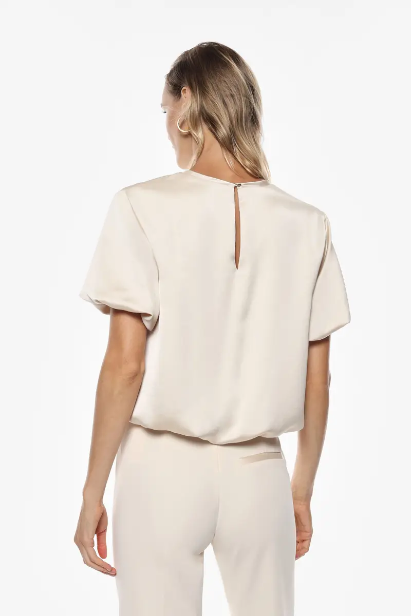 Camicia fit ampio maniche corte con orlo arricciato Gesso miniatura 3