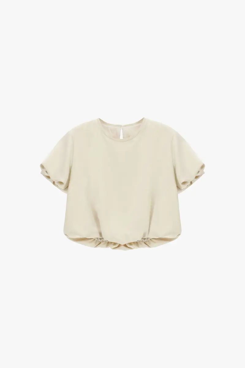 Camicia fit ampio maniche corte con orlo arricciato Gesso