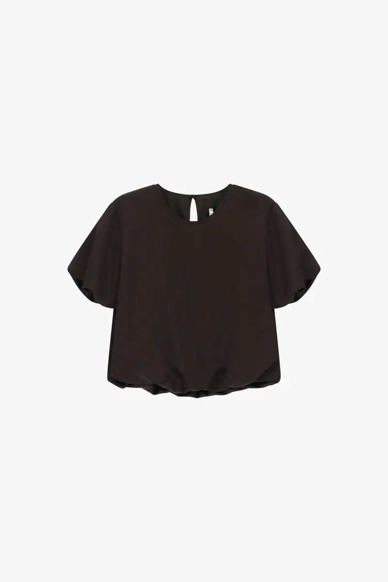 Camicia fit ampio maniche corte con orlo arricciato Moro