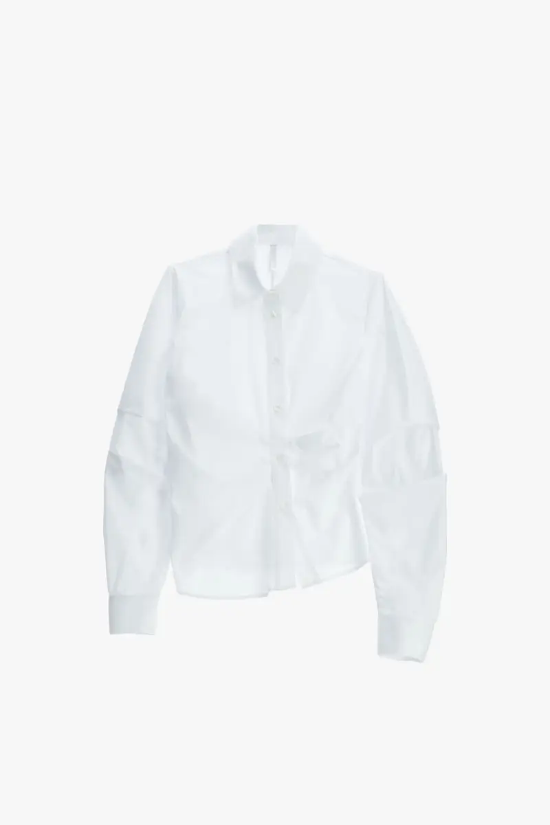 Camicia fitted con arricciature e colletto classico Bianco