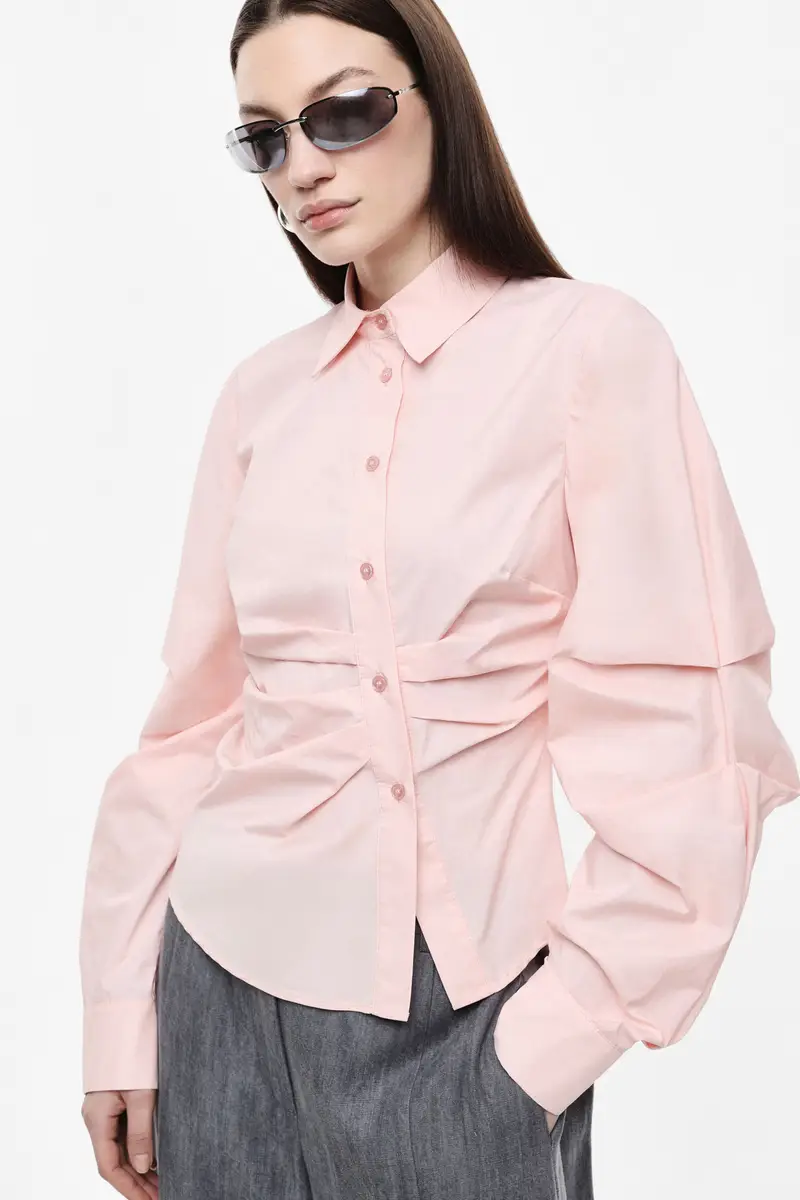 Camicia fitted con arricciature e colletto classico Rosa miniatura 2
