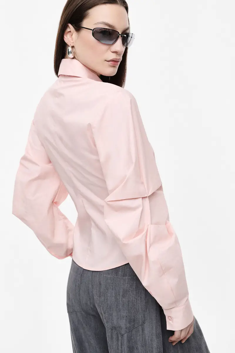 Camicia fitted con arricciature e colletto classico Rosa miniatura 3