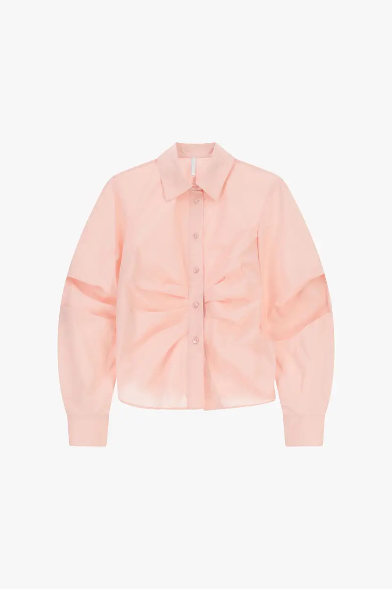 Camicia fitted con arricciature e colletto classico Rosa